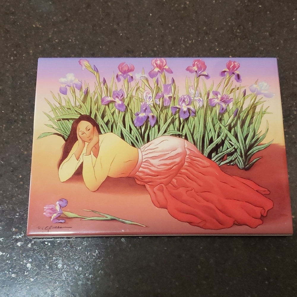 Woman and Irises" by R.C. Gorman, a renowned Navajo artist.  Tile PICTURE.